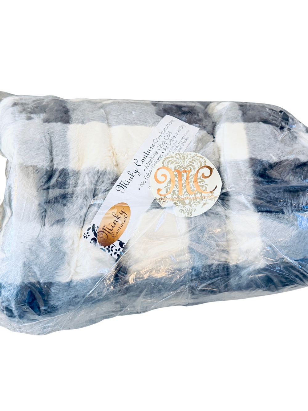 Minky Couture Lavender Gray Checkered Plush Blanket - Gray & White